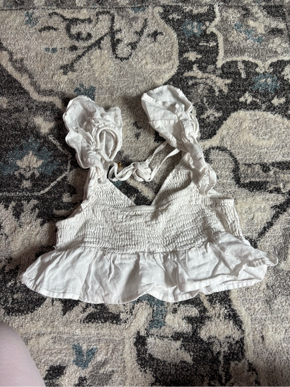 White Smocked Ruffle Crop Top - Picture 2 of 2